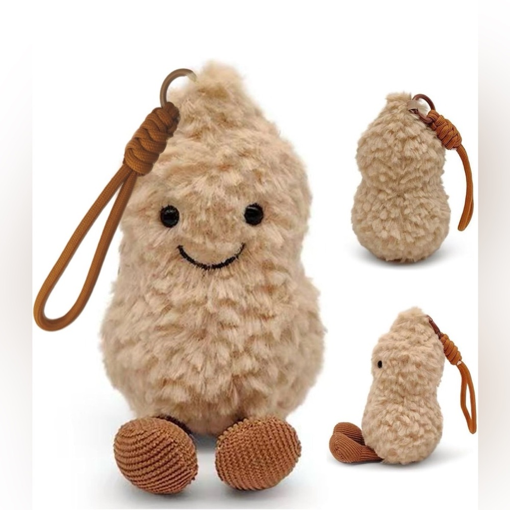 Adorable Tan Stuffed Peanut Toy Plush Keychain